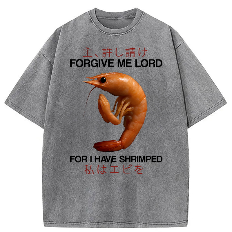 Modecanvas Forgive Me Lord For I Have Shrimped DTG Printing Washed T-Shirt-modecanvas