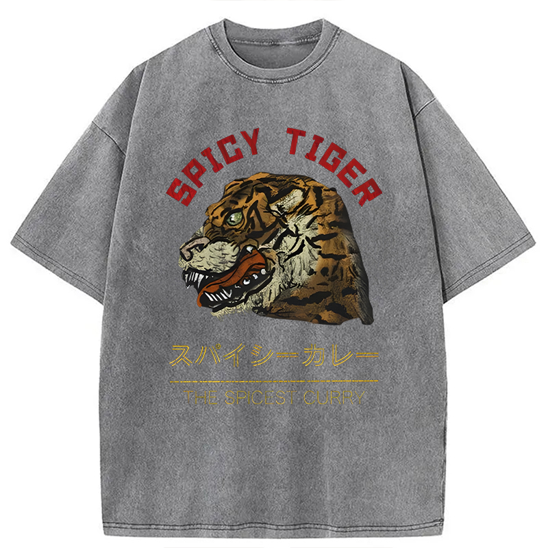 Modecanvas Japanese Spicy Tiger DTG Printing Washed T-Shirt-modecanvas