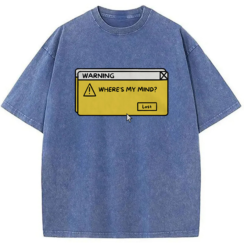 Modecanvas Vintage Warning Computer Tab DTG Printing Washed T-Shirt-modecanvas
