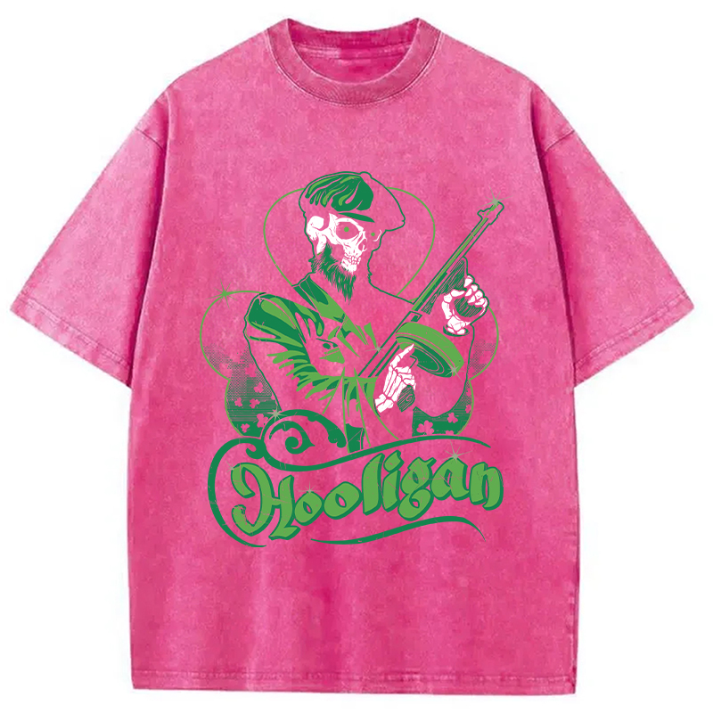 Modecanvas Hooligan Green Skeleton DTG Printing Washed T-Shirt-modecanvas
