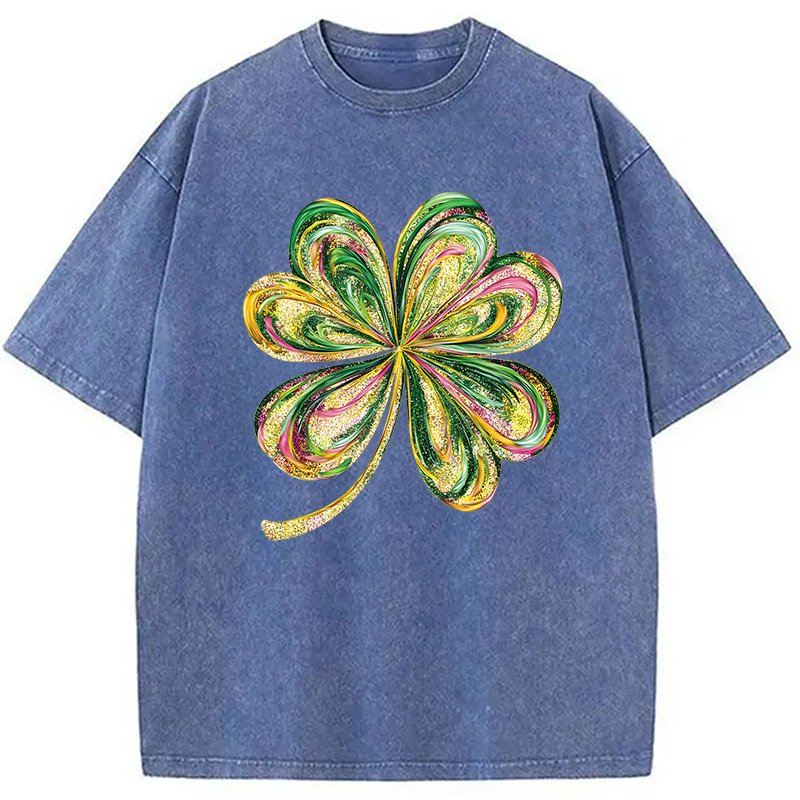 Modecanvas Retro Shamrock DTG Printing Washed T-Shirt-modecanvas