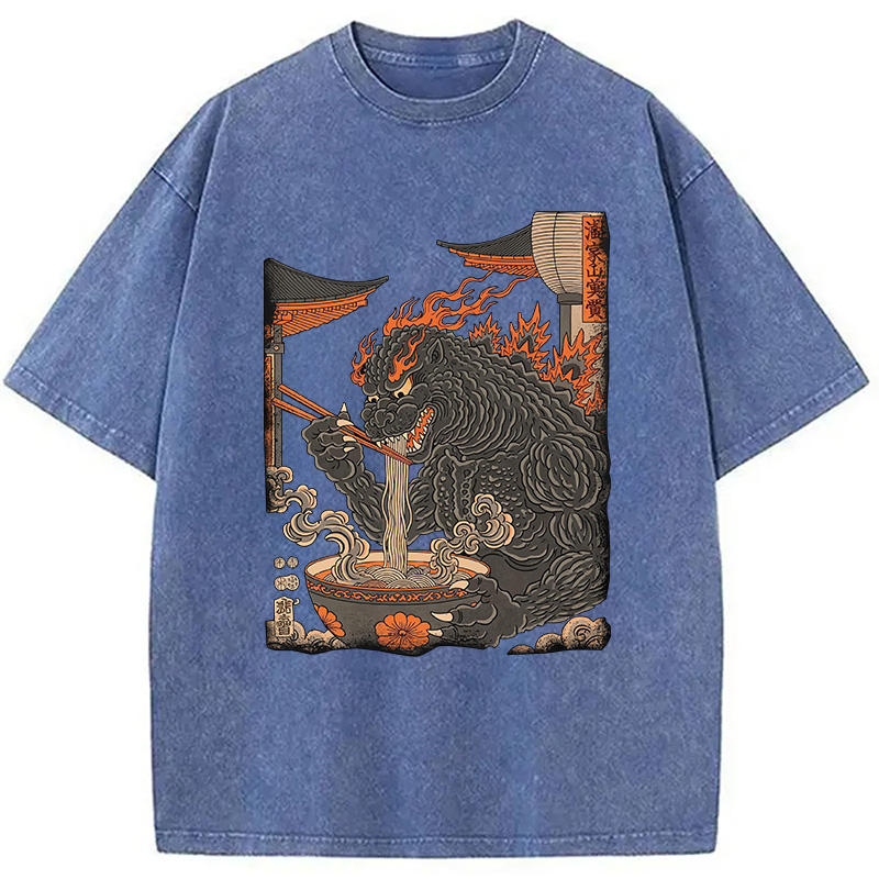 Modecanvas Vintage Monster Ramen DTG Printing Washed T-Shirt-modecanvas