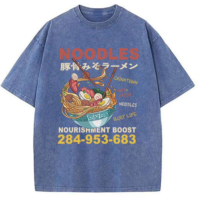Modecanvas Cute Ramen Noodle DTG Printing Washed T-Shirt-modecanvas