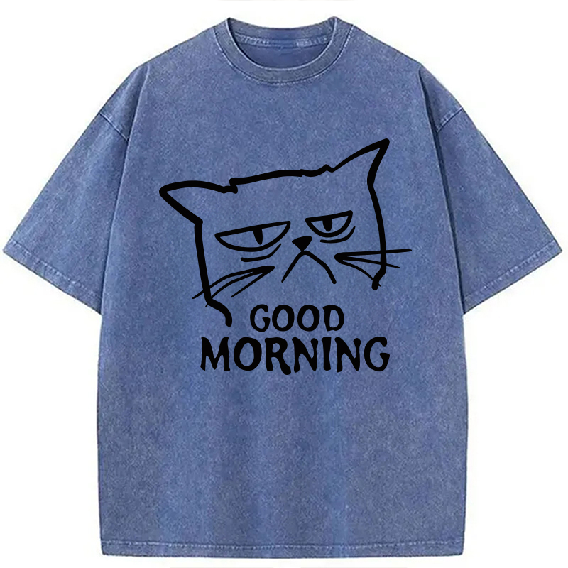 Modecanvas Good Morning Kitten Meow DTG Printing Washed T-Shirt