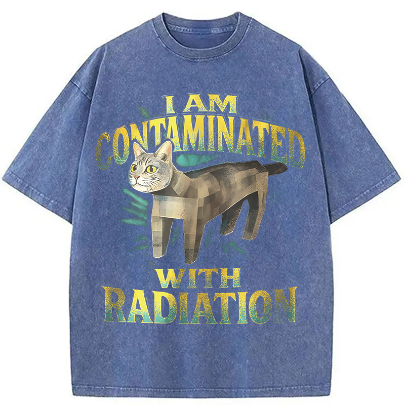 Modecanvas I Am Contaminated Cat Meme DTG Printing Washed T-Shirt-modecanvas
