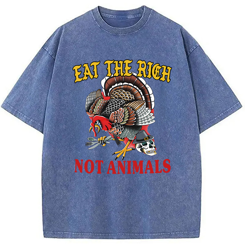 Modecanvas Eat the Rich Not Animals DTG Printing Washed T-Shirt
