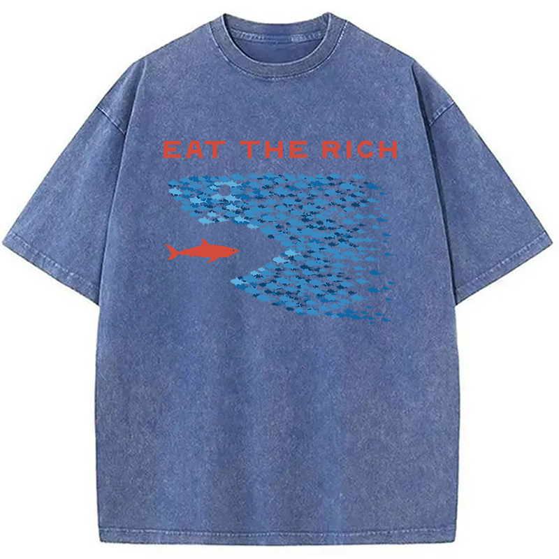Modecanvas Eat the Rich Fish Meme DTG Printing Washed T-Shirt