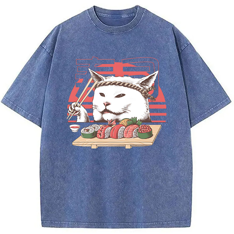 Modecanvas Smudge Happy Cat DTG Printing Washed T-Shirt