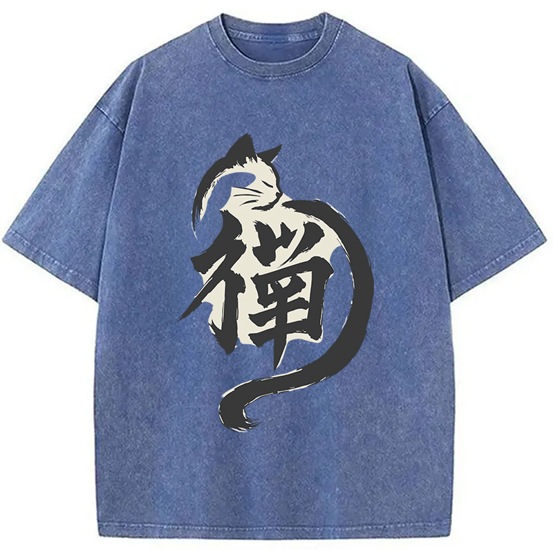Modecanvas Zen Cat DTG Printing Washed T-Shirt