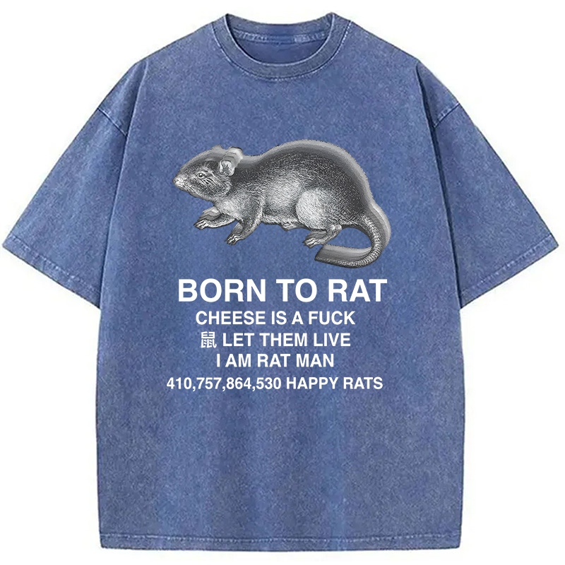 Modecanvas Born To Rat Meme DTG Printing Washed T-Shirt