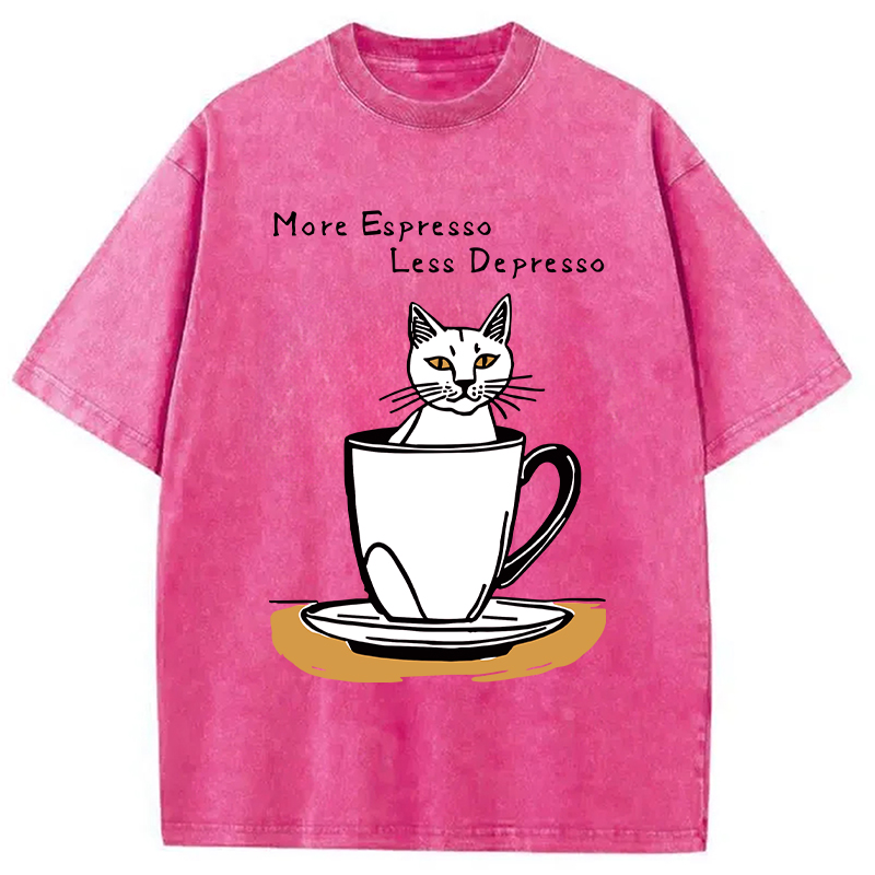 Modecanvas More Espresso Coffee Cat DTG Printing Washed T-Shirt