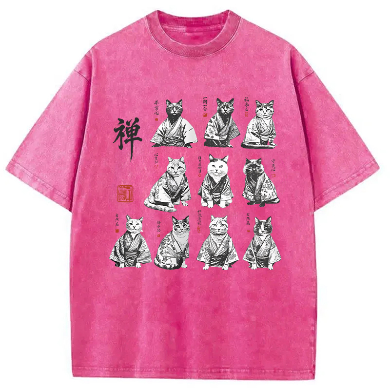 Modecanvas Japanese Ink Cats DTG Printing Washed T-Shirt