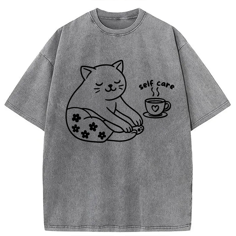 Modecanvas Self Care Line Art DTG Printing Washed T-Shirt