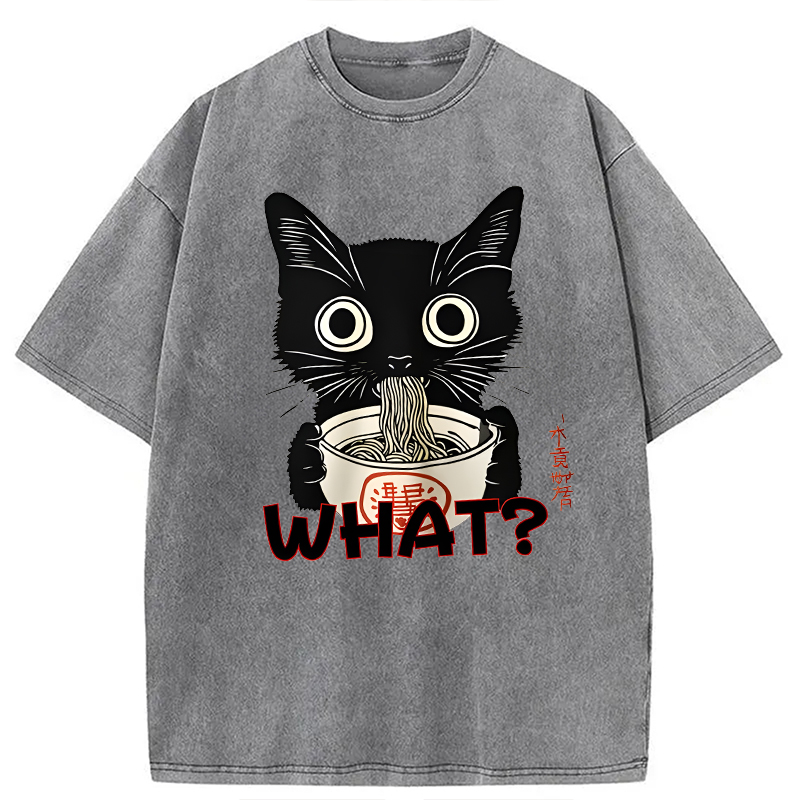 Modecanvas Kawaii Noodle Cat DTG Printing Washed T-Shirt