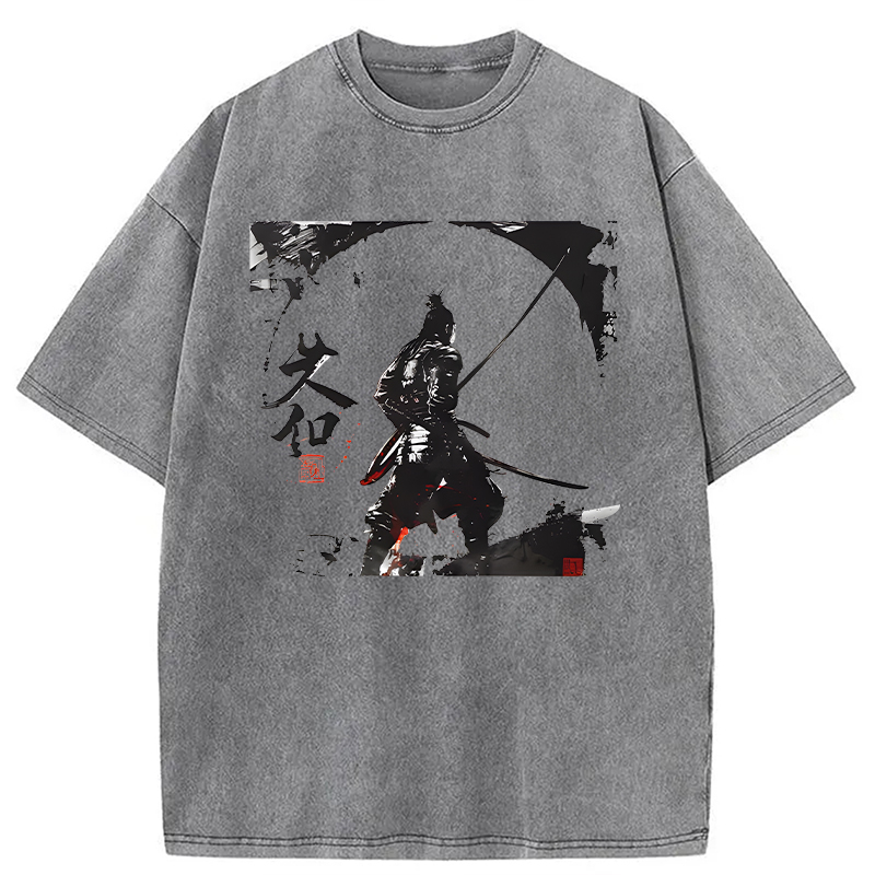 Modecanvas Japanese Samurai Martial Art DTG Printing Washed T-Shirt