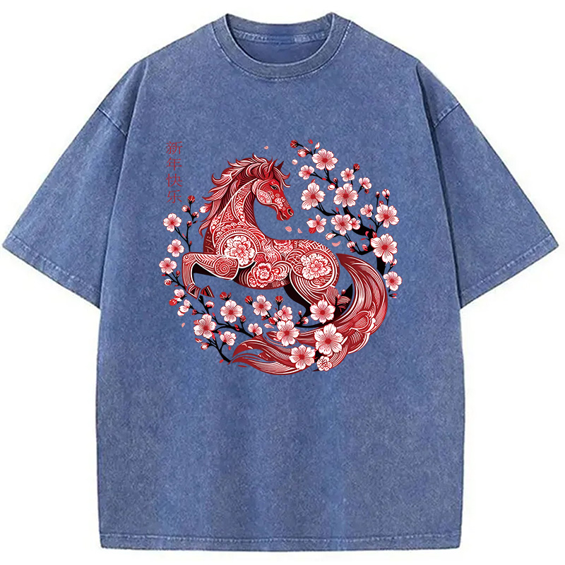 Modecanvas Chinese Horse New Year DTG Printing Washed T-Shirt