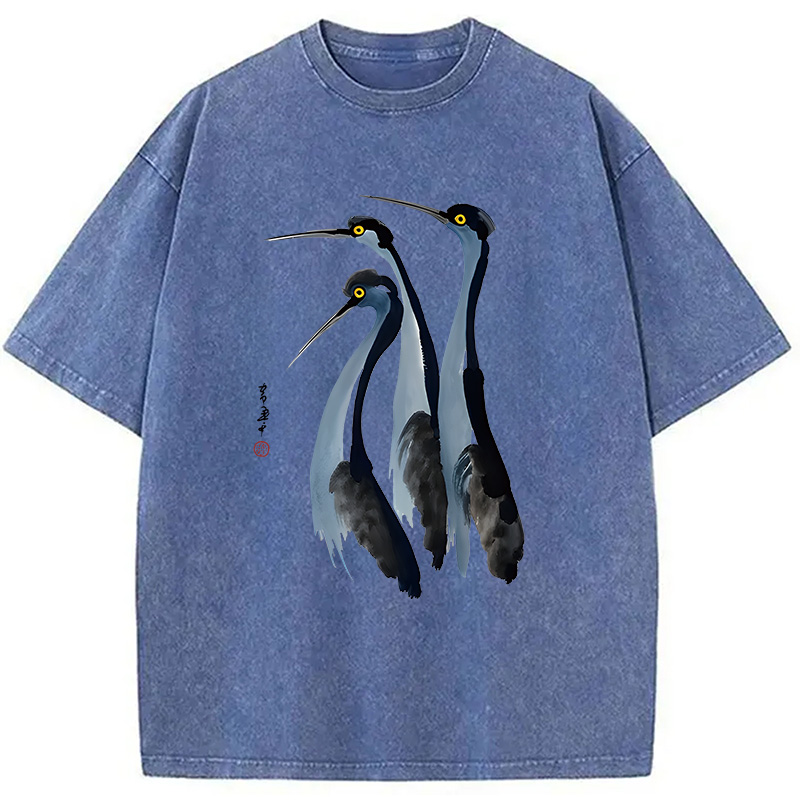 Modecanvas Blue Crane DTG Printing Washed T-Shirt