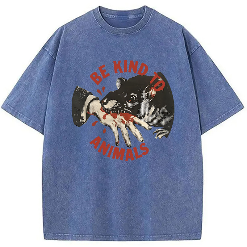 Modecanvas Be Kind To Animals Rat DTG Printing Washed T-Shirt