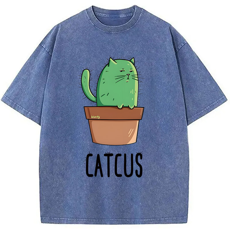 Modecanvas Cute Catcus DTG Printing Washed T-Shirt