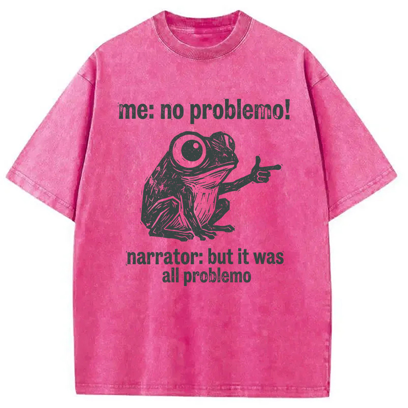 Modecanvas No Problemo Funny Frog Meme DTG Printing Washed T-Shirt