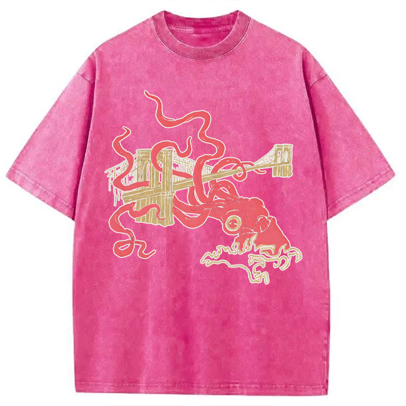 Modecanvas Squid Attack DTG Printing Washed T-Shirt