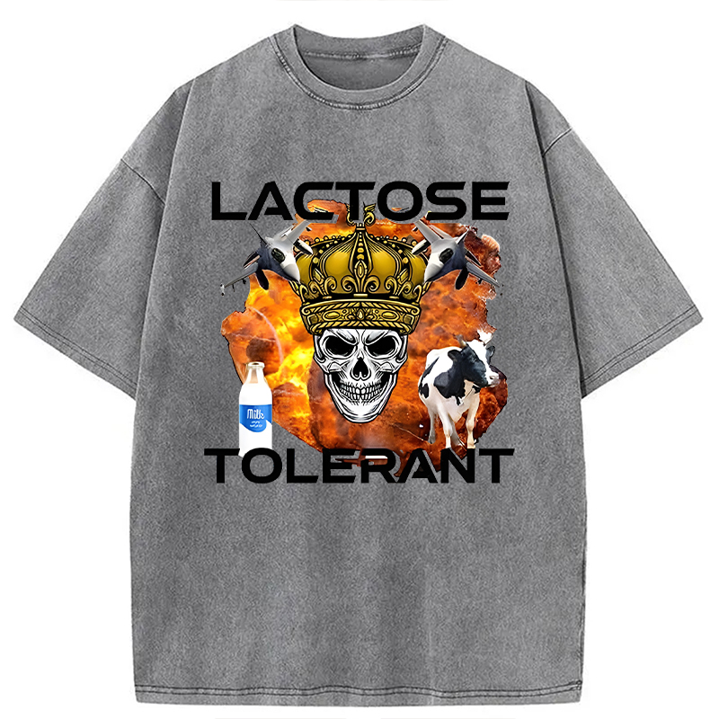 Modecanvas Lactose Tolerant Milk Funny Meme DTG Printing Washed T-Shirt
