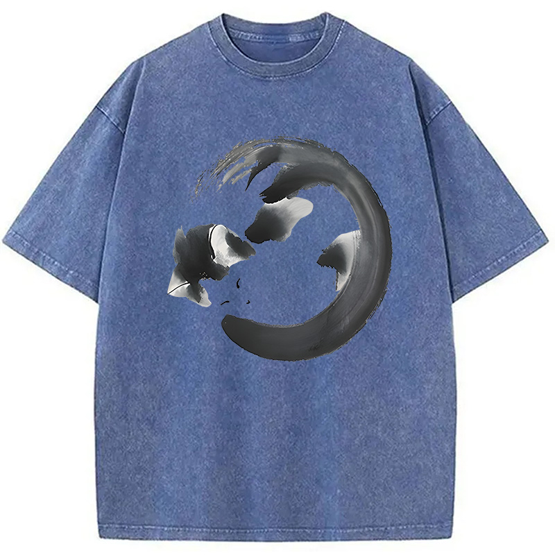 Modecanvas Inkpainting Cat Zen Enso DTG Printing Washed T-Shirt