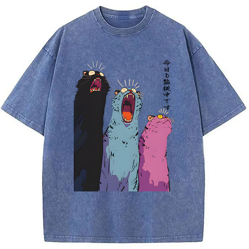 Modecanvas Howling Cat DTG Printing Washed T-Shirt