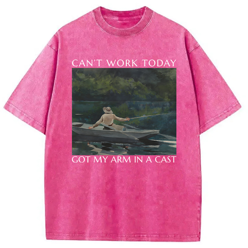 Modecanvas Funny Fishing Painting DTG Printing Washed T-Shirt