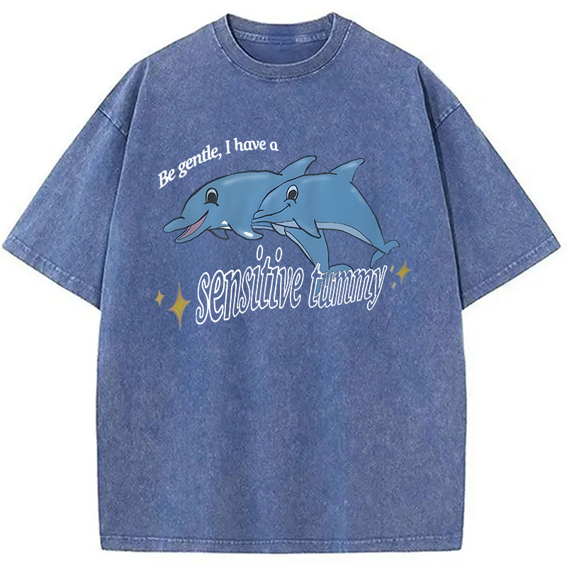 Modecanvas Be Gentle I Have A Sensitive Tummy DTG Printing Washed T-Shirt