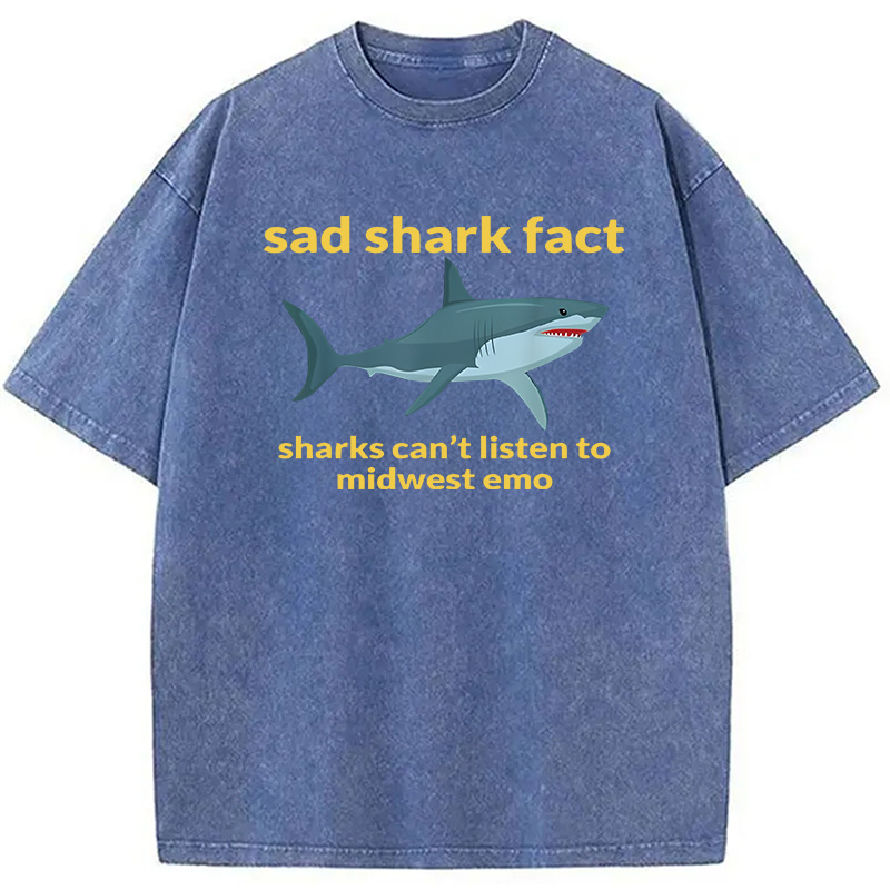 Modecanvas Sad Shark Fact DTG Printing Washed T-Shirt