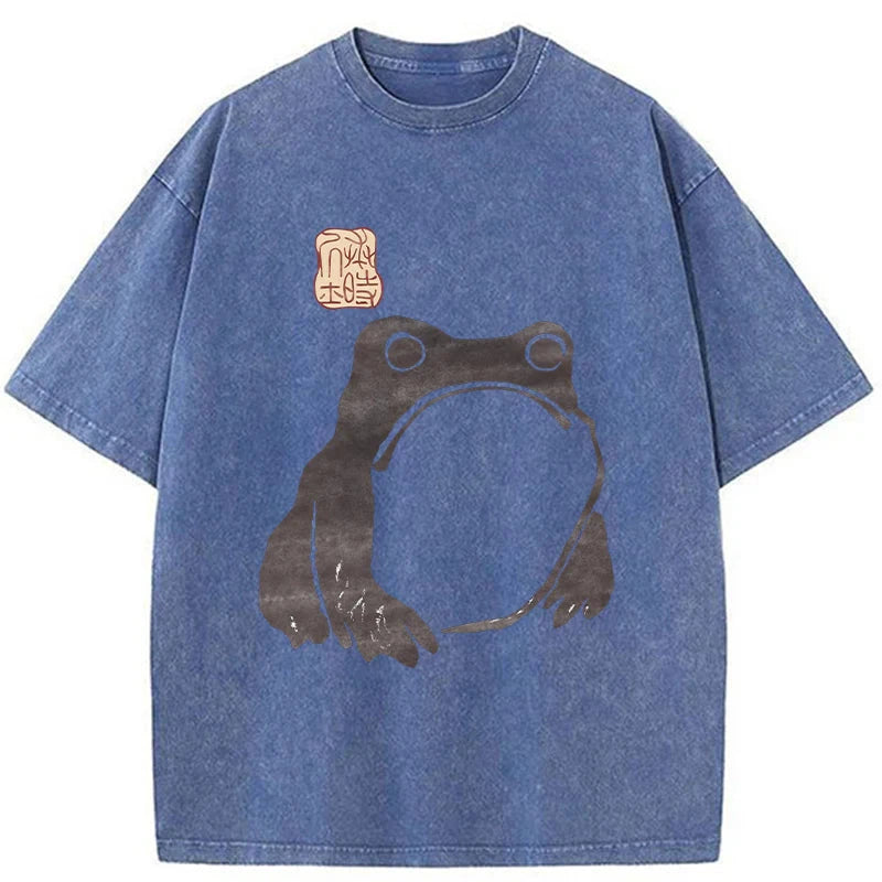 Modecanvas Matsumoto Hoji Woodblock Print Frog Washed T-Shirt-modecanvas
