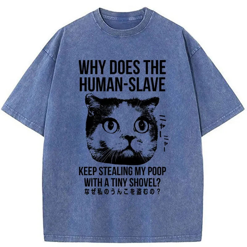 Modecanvas Cat Thinking About human Washed T-Shirt