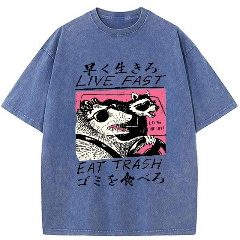 Modecanvas Live Fast  Eat Trash Washed T-Shirt