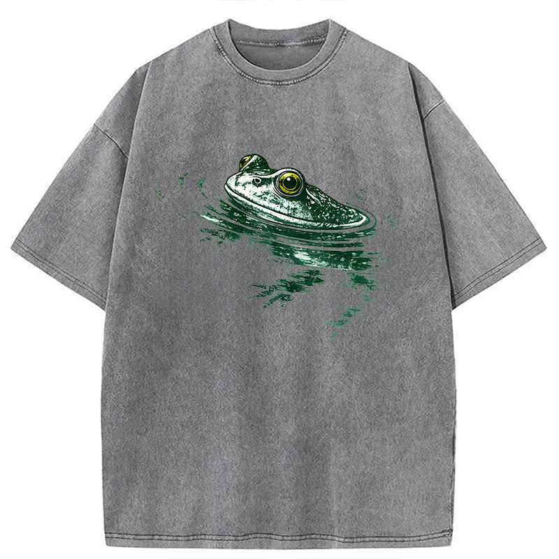 Modecanvas Frog Swimming DTG Printing Washed T-Shirt