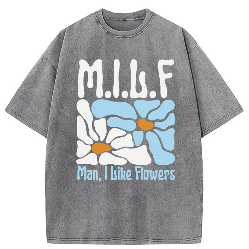 Modecanvas Man I Like Flowers DTG Printing Washed T-Shirt