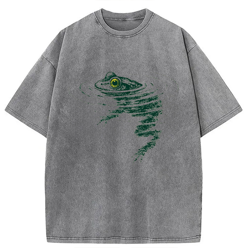 Modecanvas Frog Swimming Under Water DTG Printing Washed T-Shirt