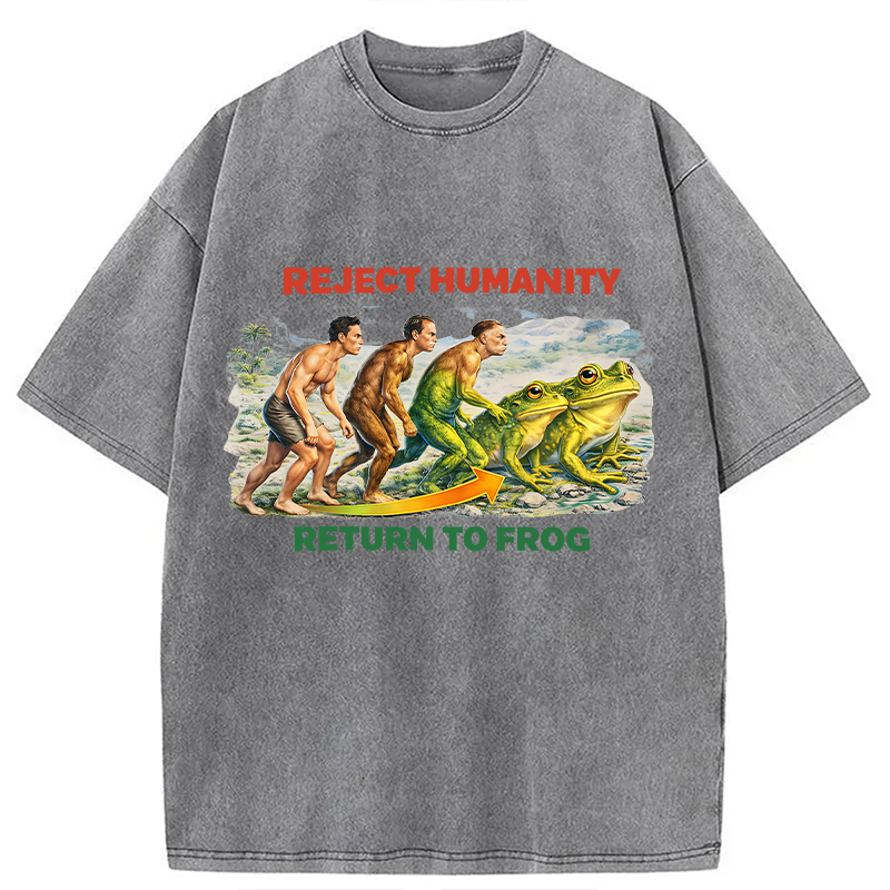 Modecanvas Reject Humanity Return To Frog Funny Meme DTG Printing Washed T-Shirt
