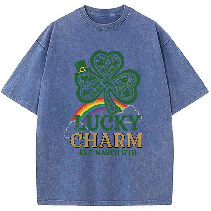 Modecanvas Lucky Charm Clover Rainbow DTG Printing Washed T-Shirt