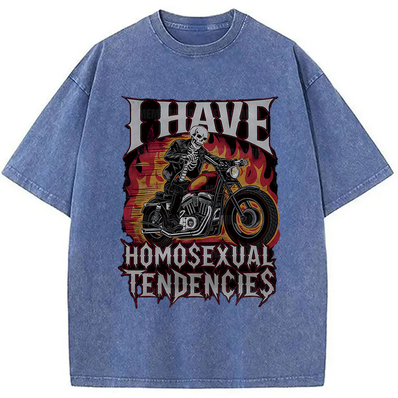 Modecanvas I Have Homosexual Tendencies DTG Printing Washed T-Shirt-modecanvas