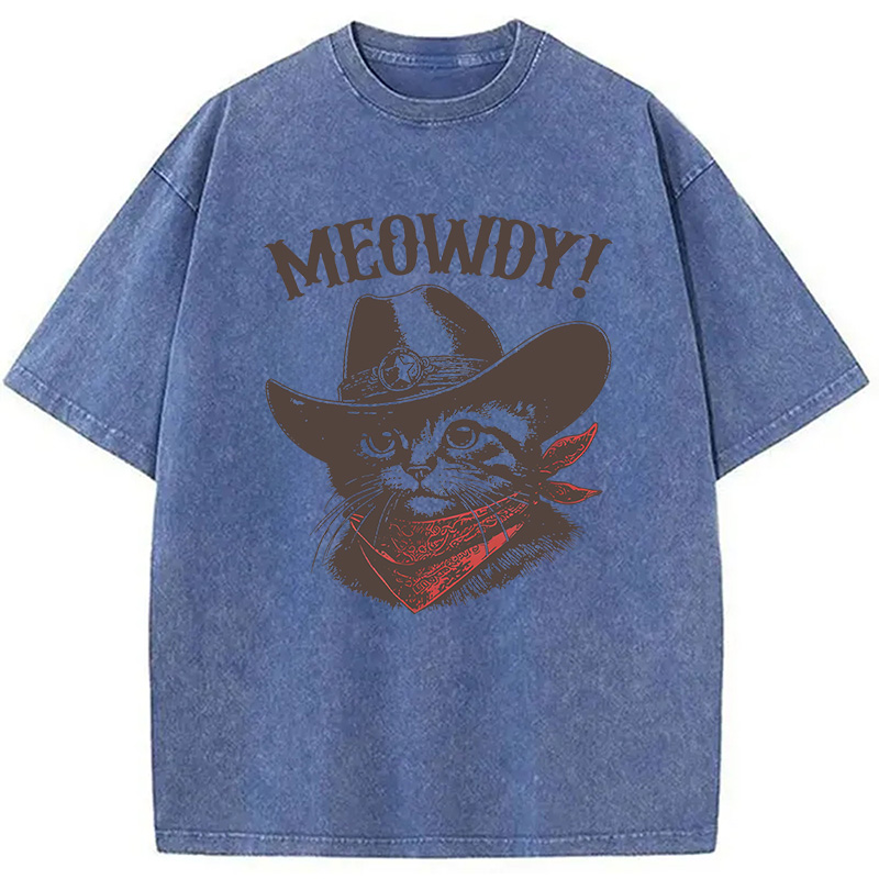 Modecanvas Meowdy Cowboy Cat DTG Printing Washed T-Shirt