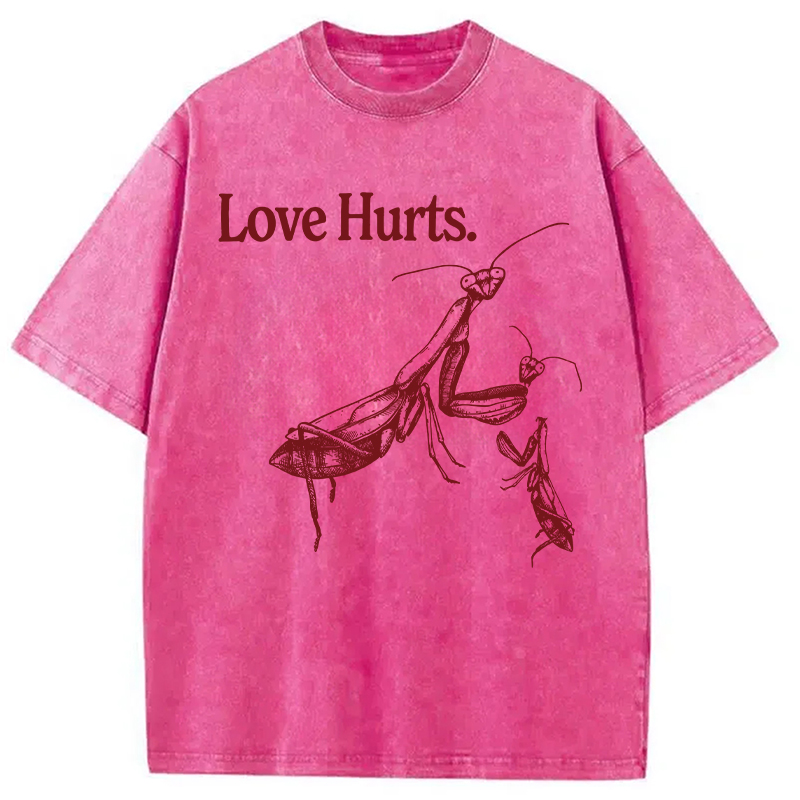 Modecanvas Love Hurts Funny Praying Mantis DTG Printing Washed T-Shirt