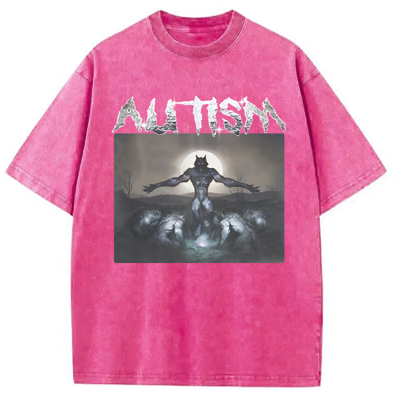 Modecanvas Funny Autism Wolf DTG Printing Washed T-Shirt