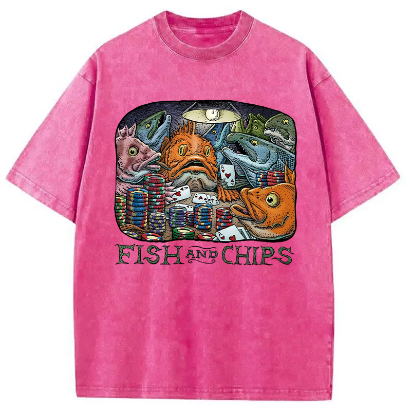 Modecanvas Fish And Chips Washed T-Shirt-modecanvas