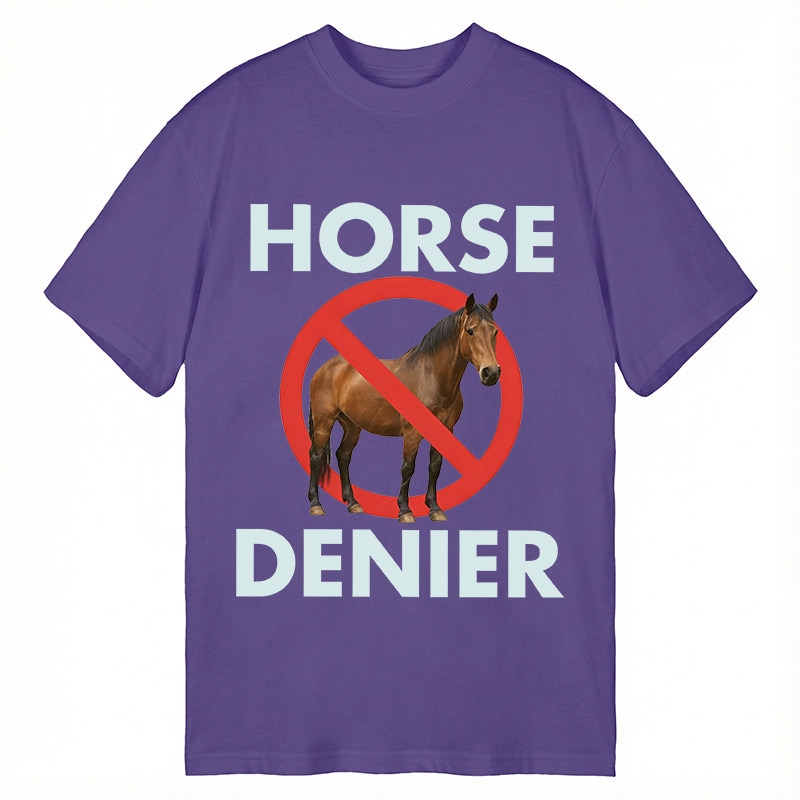 Modecanvas Funny Horse Denier Conspiracy Theory DTG Printing Classic T-Shirt-modecanvas
