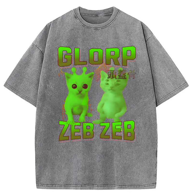 Modecanvas Glorp Gnarp Cat Meme DTG Printing Washed T-Shirt