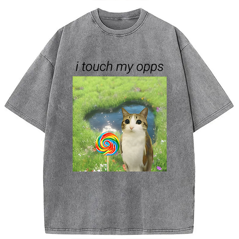 Modecanvas Funny Meowl Meme DTG Printing Washed T-Shirt