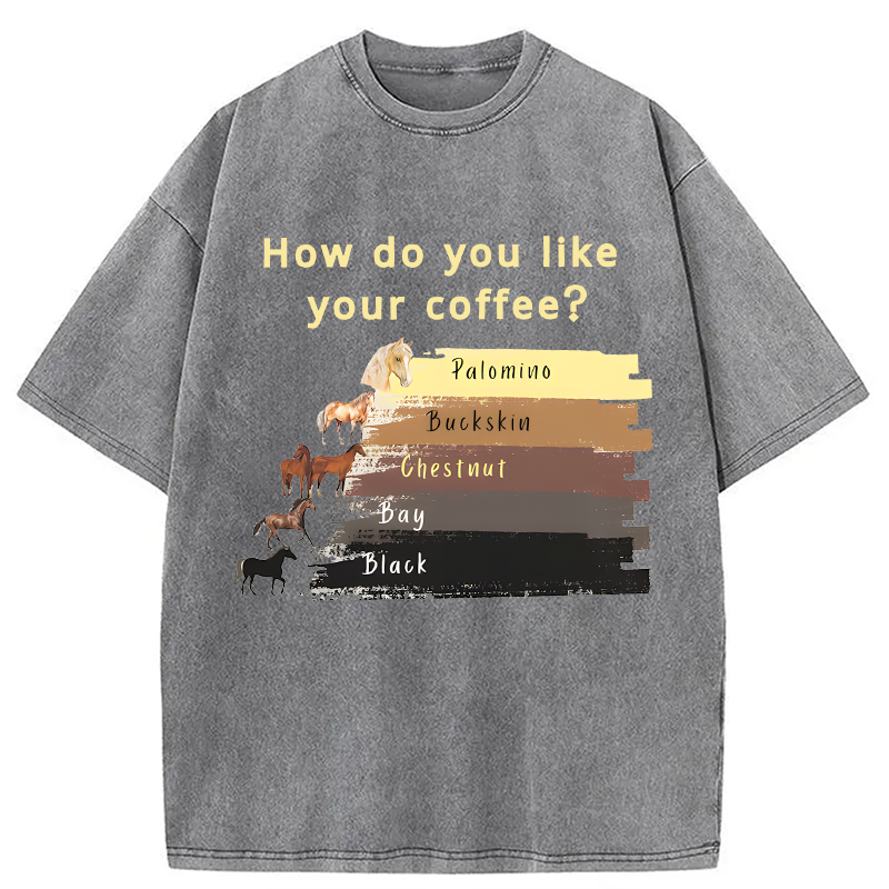Modecanvas Funny Horse and Coffee DTG Printing Washed T-Shirt