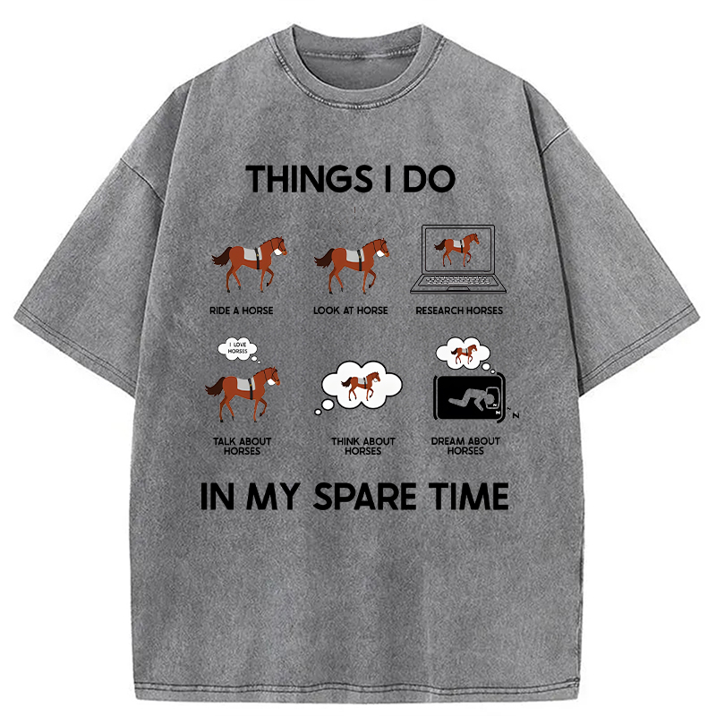 Modecanvas Funny Horse Meme DTG Printing Washed T-Shirt