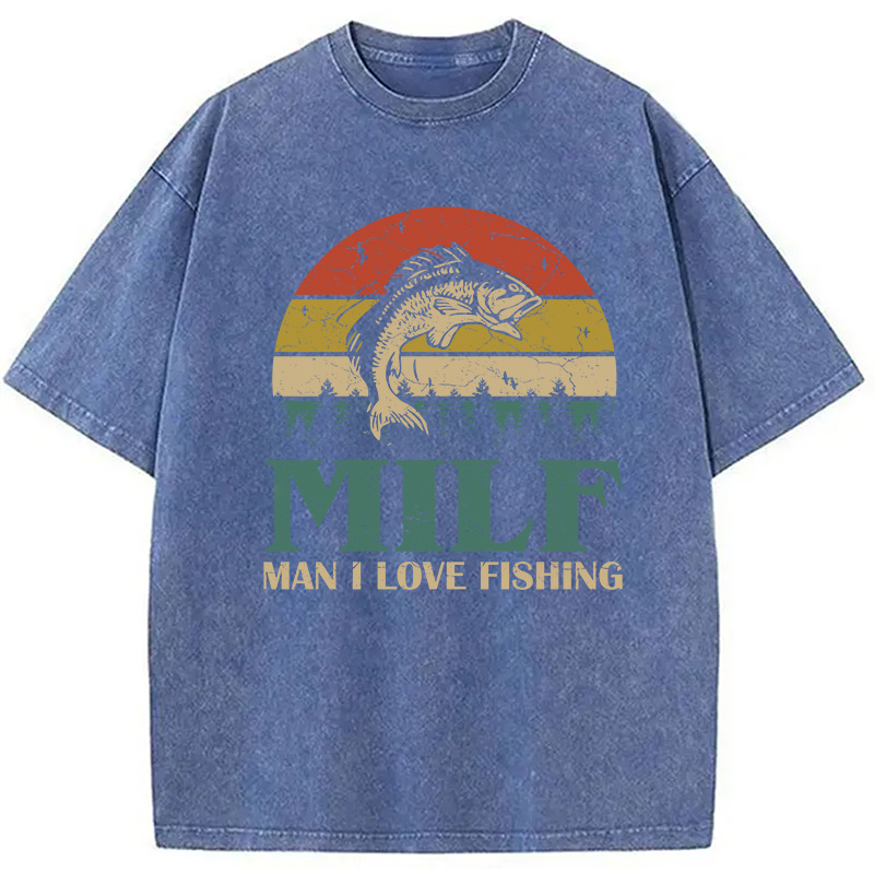 Modecanvas MILF Man I Love Fishing DTG Printing Washed T-Shirt